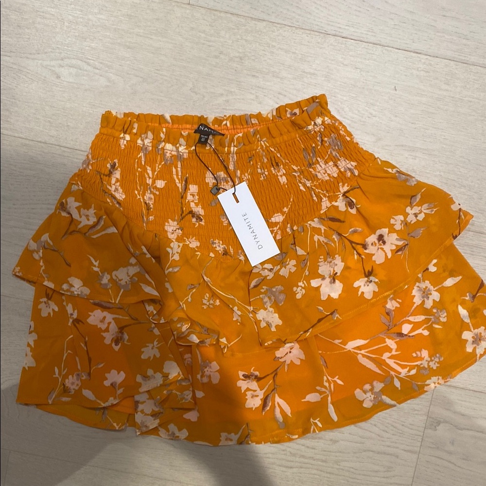 Dynamite Orange Ruffled Skater Mini Skirt